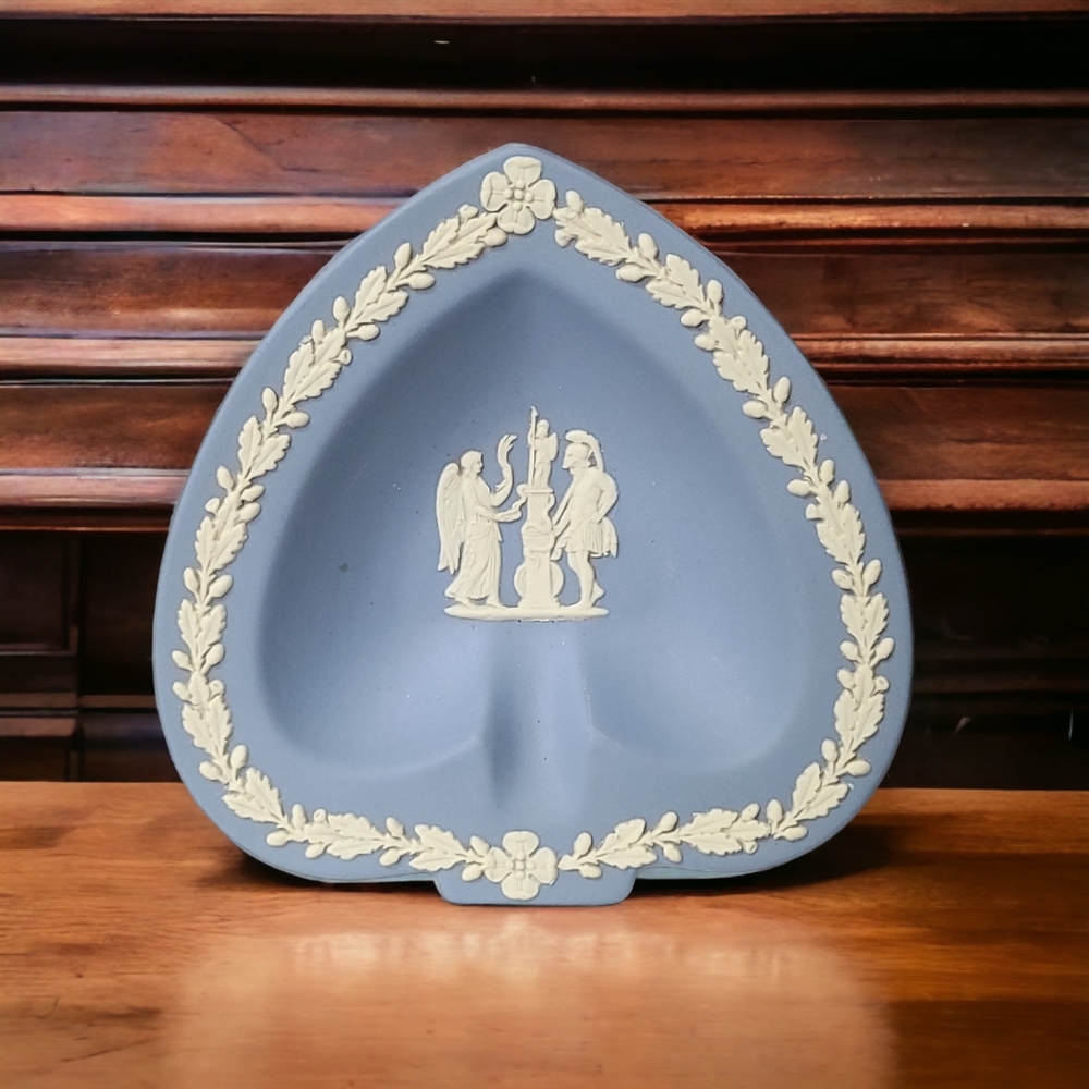 RARE Vintage Wedgwood Blue Jasperware Heart Shaped Trinket Dish